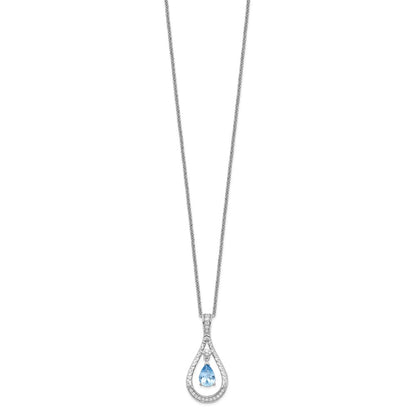 Sterling Silver Sentimental Expressions Rhodium-Plated Mar. Cz Stone Never Forget Tear 18In Birthstone Necklace