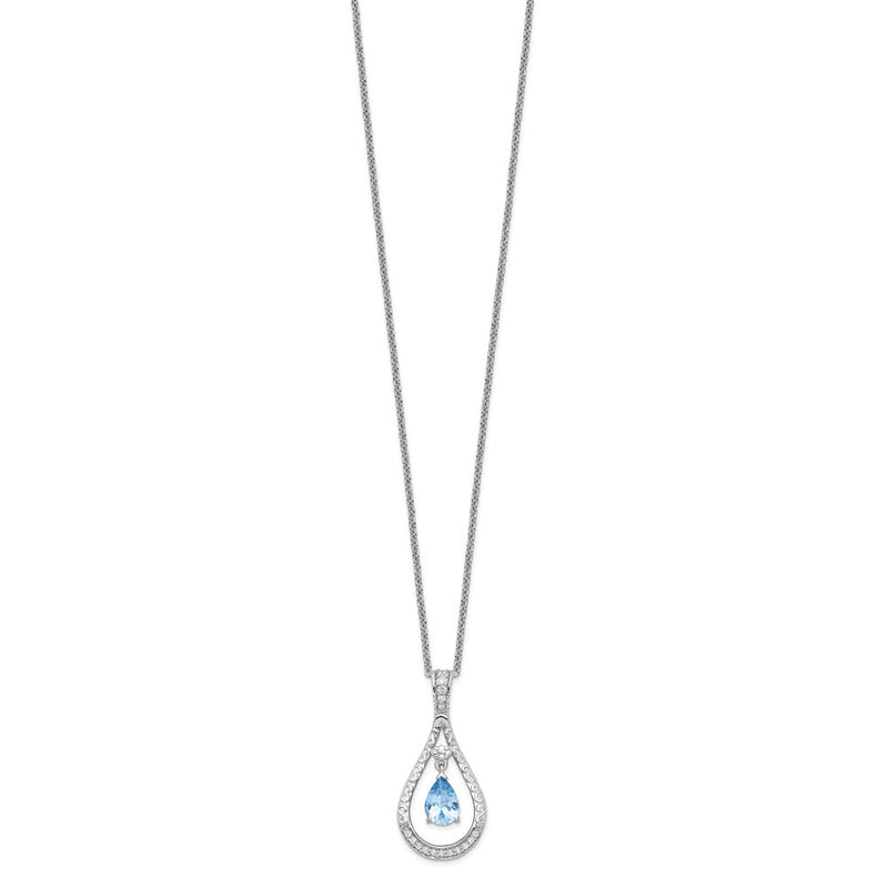 Sterling Silver Sentimental Expressions Rhodium-Plated Mar. Cz Stone Never Forget Tear 18In Birthstone Necklace
