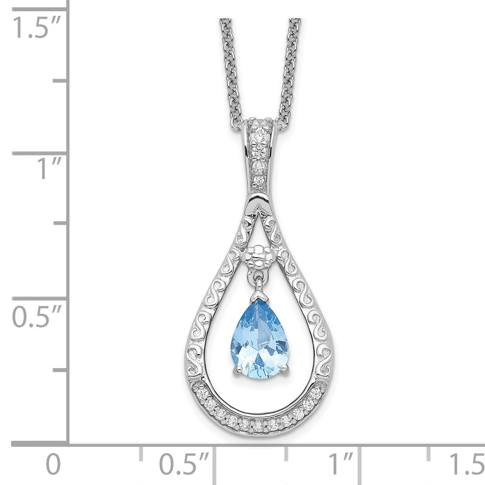 Sterling Silver Sentimental Expressions Rhodium-Plated Mar. Cz Stone Never Forget Tear 18In Birthstone Necklace