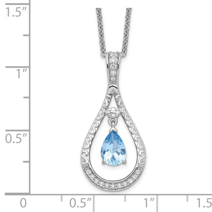 Sterling Silver Sentimental Expressions Rhodium-Plated Mar. Cz Stone Never Forget Tear 18In Birthstone Necklace