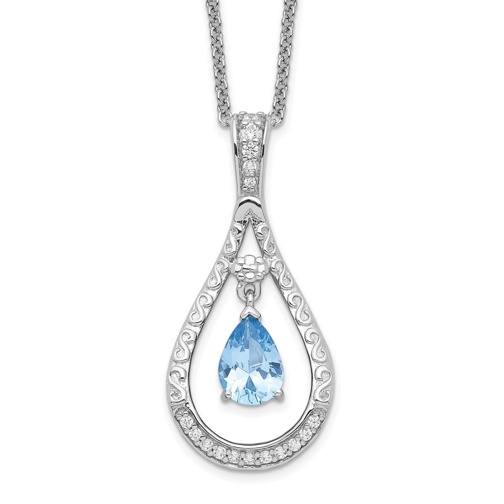 Sterling Silver Sentimental Expressions Rhodium-Plated Mar. Cz Stone Never Forget Tear 18In Birthstone Necklace