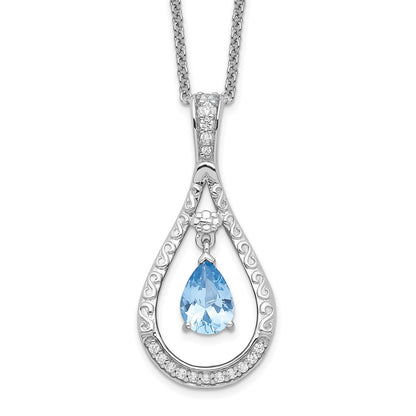 Sterling Silver Sentimental Expressions Rhodium-Plated Mar. Cz Stone Never Forget Tear 18In Birthstone Necklace