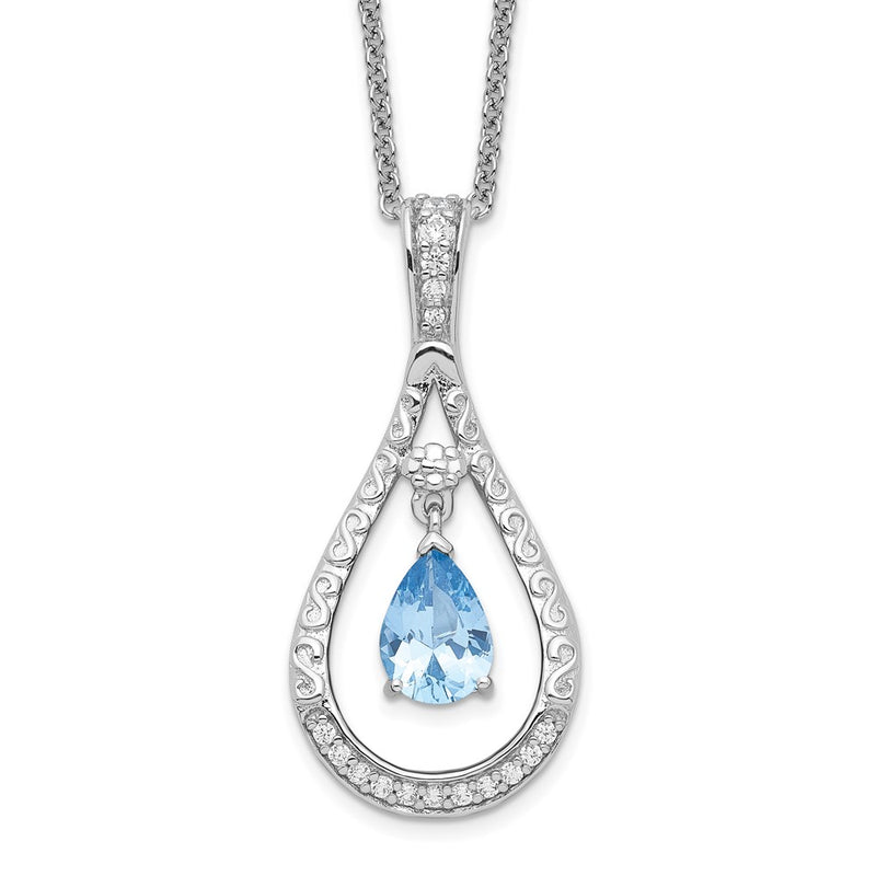 Sterling Silver Sentimental Expressions Rhodium-Plated Mar. Cz Stone Never Forget Tear 18In Birthstone Necklace