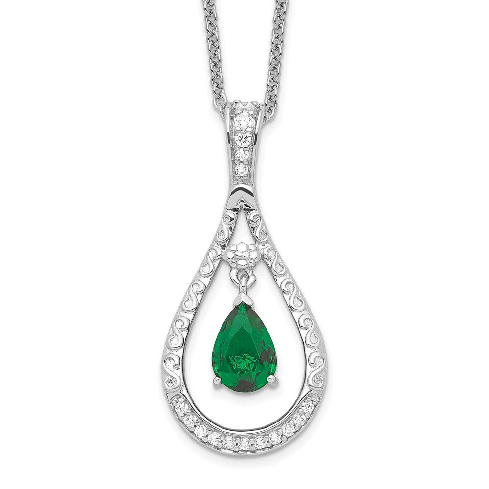 Sterling Silver Sentimental Expressions Rhodium-Plated May Cz Stone Never Forget Tear 18In Birthstone Necklace
