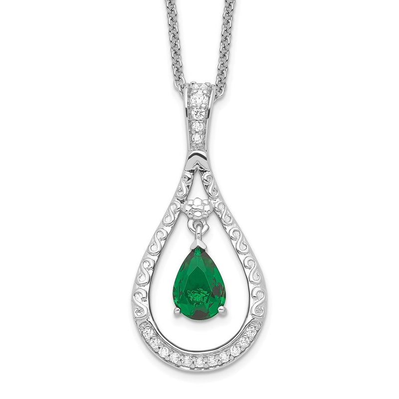 Sterling Silver Sentimental Expressions Rhodium-Plated May Cz Stone Never Forget Tear 18In Birthstone Necklace