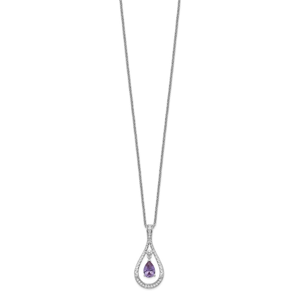 Sterling Silver Sentimental Expressions Rhodium-Plated June Cz Stone Never Forget Tear 18In Birthstone Necklace