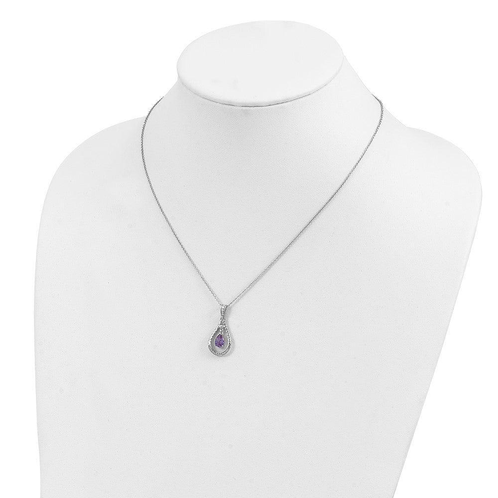 Sterling Silver Sentimental Expressions Rhodium-Plated June Cz Stone Never Forget Tear 18In Birthstone Necklace