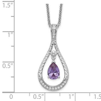 Sterling Silver Sentimental Expressions Rhodium-Plated June Cz Stone Never Forget Tear 18In Birthstone Necklace