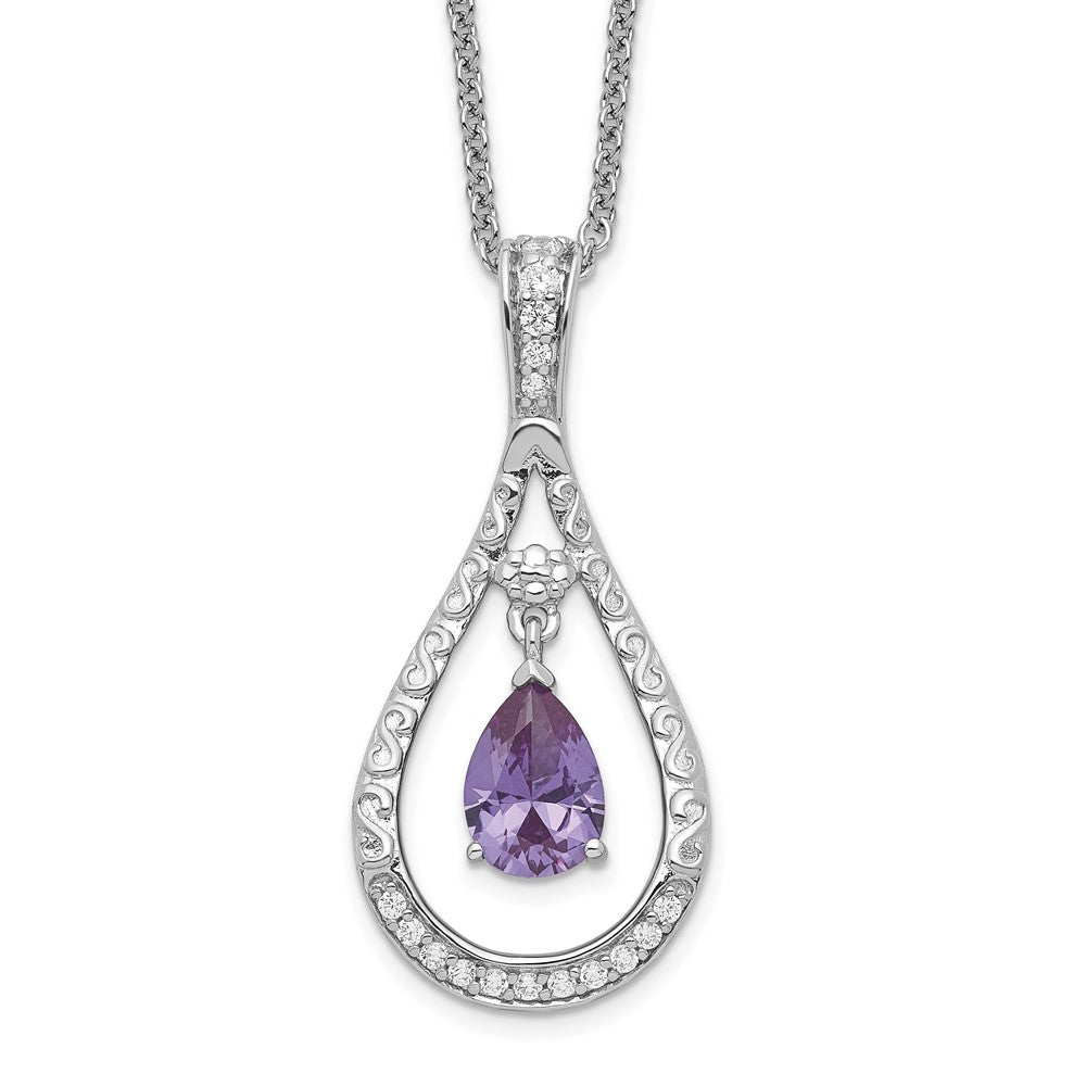 Sterling Silver Sentimental Expressions Rhodium-Plated June Cz Stone Never Forget Tear 18In Birthstone Necklace