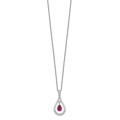 Sterling Silver Sentimental Expressions Rhodium-Plated July Cz Stone Never Forget Tear 18In Birthstone Necklace