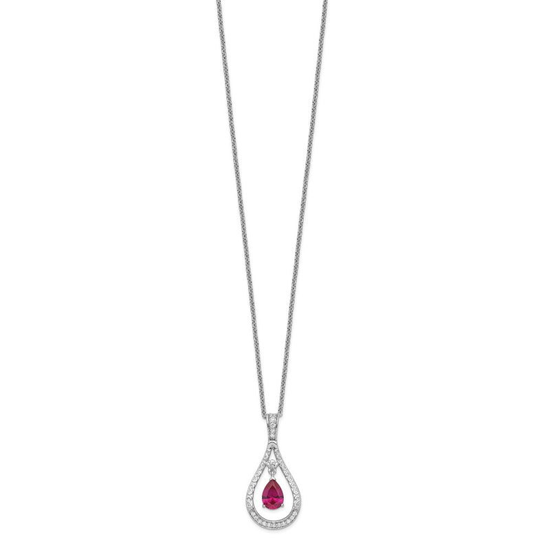 Sterling Silver Sentimental Expressions Rhodium-Plated July Cz Stone Never Forget Tear 18In Birthstone Necklace