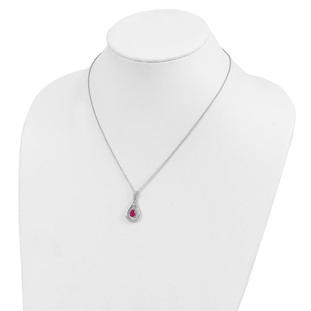 Sterling Silver Sentimental Expressions Rhodium-Plated July Cz Stone Never Forget Tear 18In Birthstone Necklace