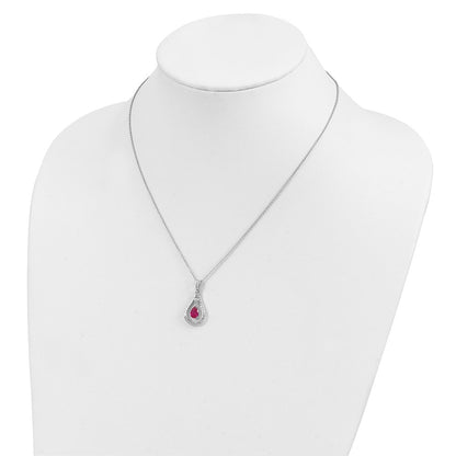 Sterling Silver Sentimental Expressions Rhodium-Plated July Cz Stone Never Forget Tear 18In Birthstone Necklace