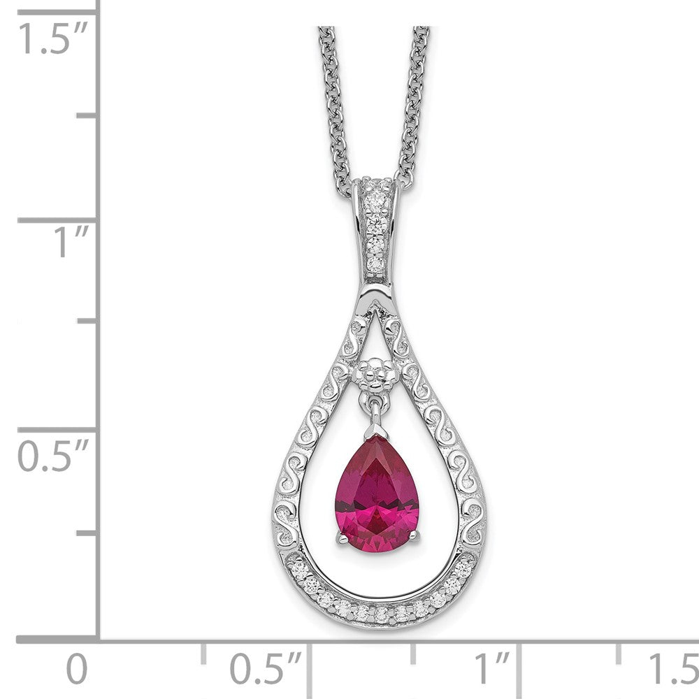 Sterling Silver Sentimental Expressions Rhodium-Plated July Cz Stone Never Forget Tear 18In Birthstone Necklace