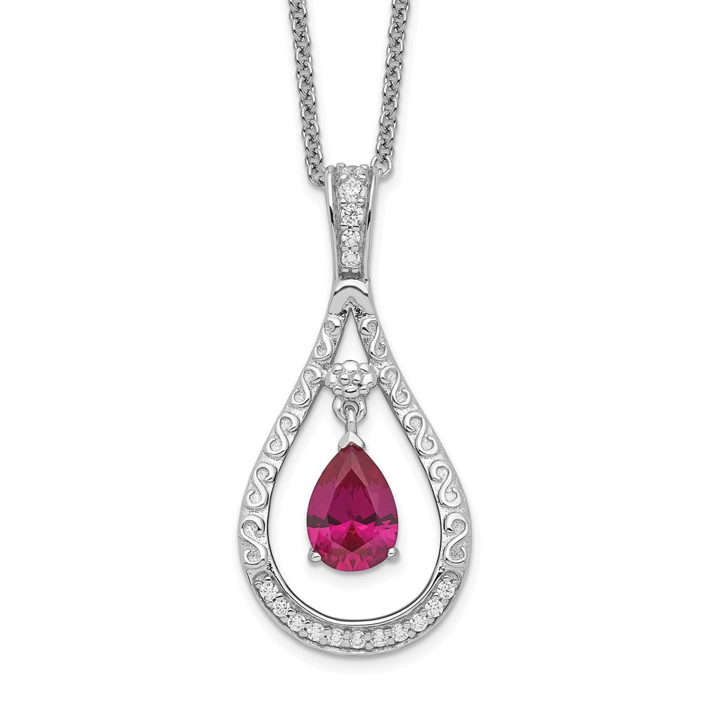 Sterling Silver Sentimental Expressions Rhodium-Plated July Cz Stone Never Forget Tear 18In Birthstone Necklace