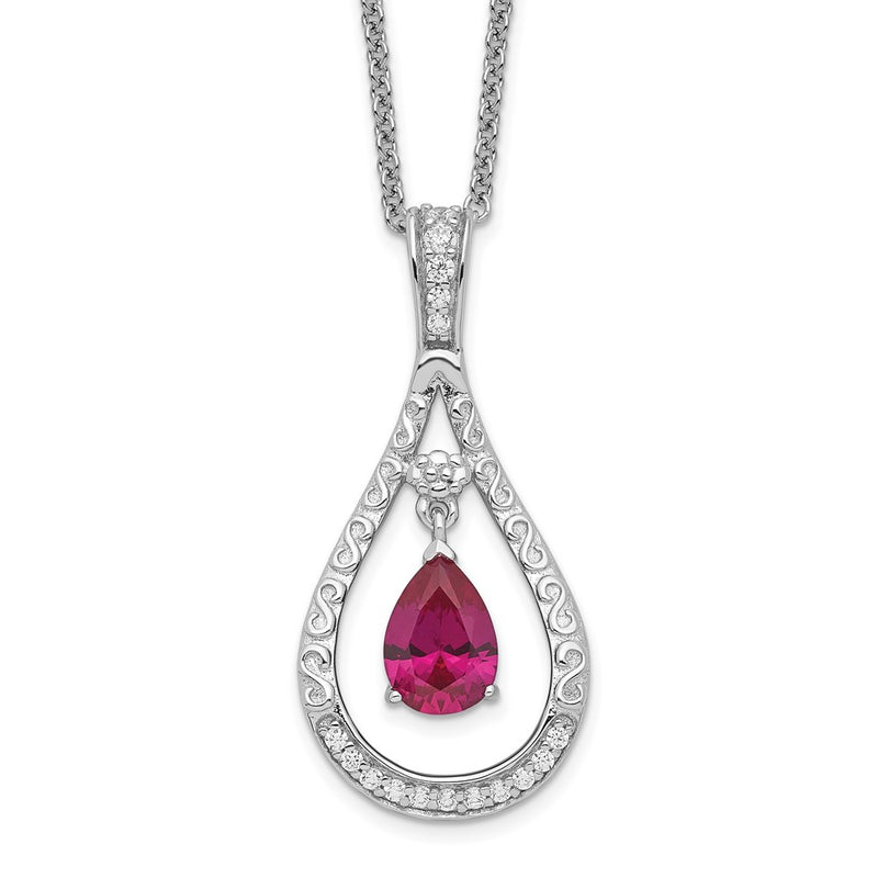Sterling Silver Sentimental Expressions Rhodium-Plated July Cz Stone Never Forget Tear 18In Birthstone Necklace