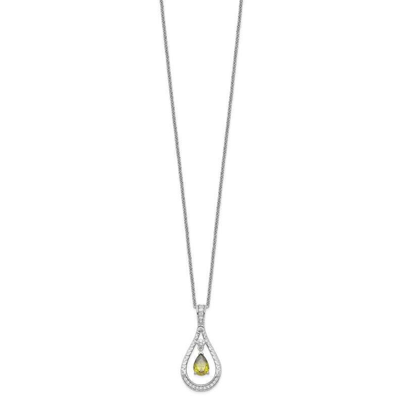 Sterling Silver Sentimental Expressions Rhodium-Plated Aug. Cz Stone Never Forget Tear 18In Birthstone Necklace