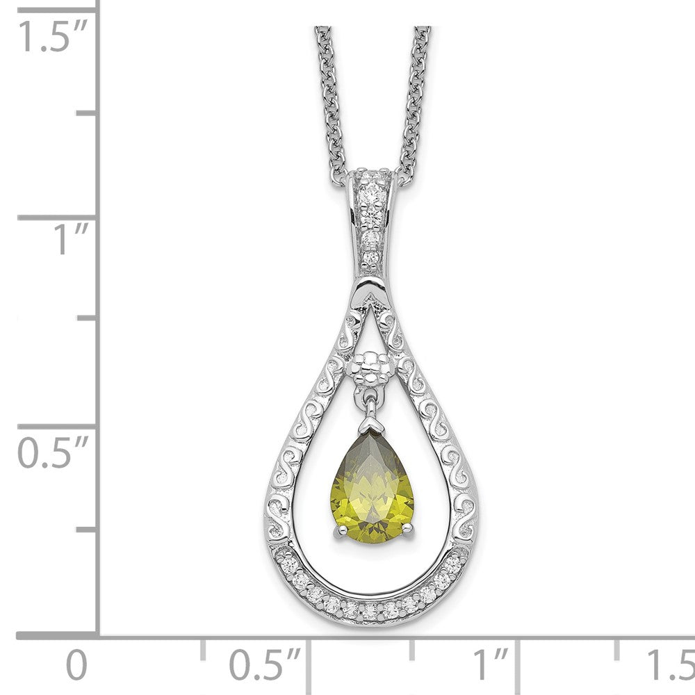 Sterling Silver Sentimental Expressions Rhodium-Plated Aug. Cz Stone Never Forget Tear 18In Birthstone Necklace
