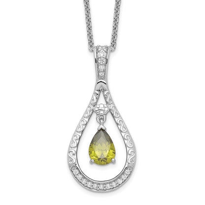 Sterling Silver Sentimental Expressions Rhodium-Plated Aug. Cz Stone Never Forget Tear 18In Birthstone Necklace