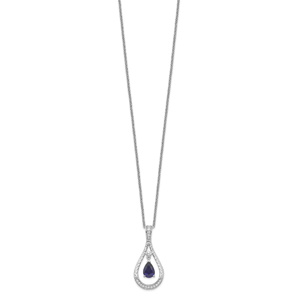 Sterling Silver Sentimental Expressions Rhodium-Plated Sept. Lab-Created Sapphire Never Forget Tear 18In Necklace