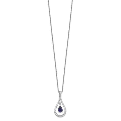 Sterling Silver Sentimental Expressions Rhodium-Plated Sept. Lab-Created Sapphire Never Forget Tear 18In Necklace