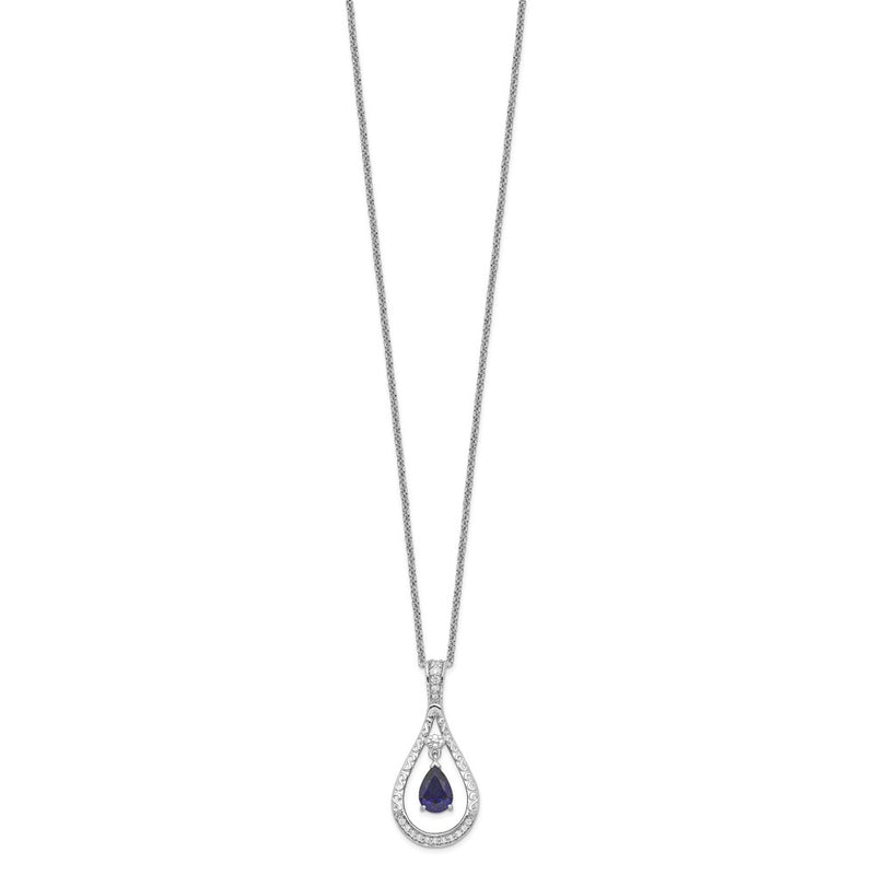 Sterling Silver Sentimental Expressions Rhodium-Plated Sept. Lab-Created Sapphire Never Forget Tear 18In Necklace