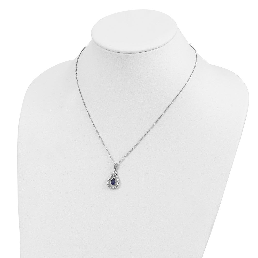 Sterling Silver Sentimental Expressions Rhodium-Plated Sept. Lab-Created Sapphire Never Forget Tear 18In Necklace