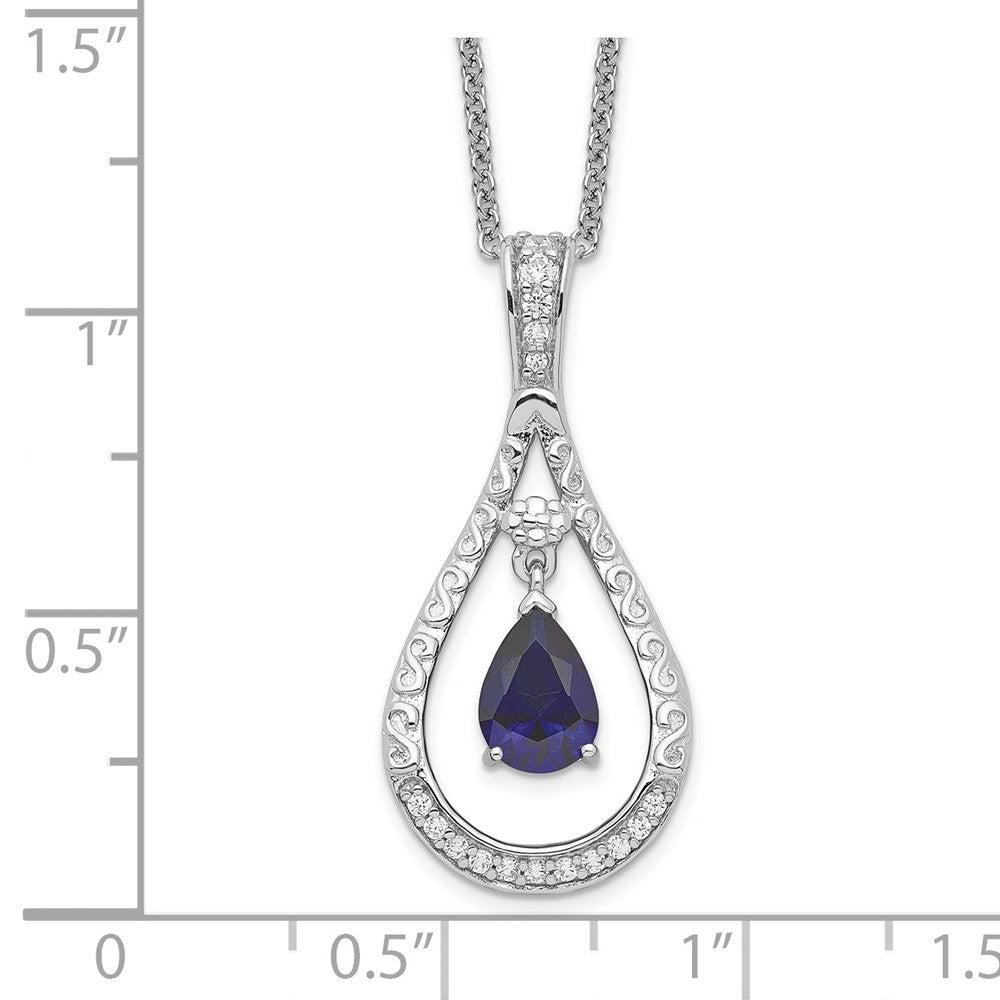 Sterling Silver Sentimental Expressions Rhodium-Plated Sept. Lab-Created Sapphire Never Forget Tear 18In Necklace