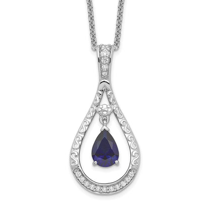Sterling Silver Sentimental Expressions Rhodium-Plated Sept. Lab-Created Sapphire Never Forget Tear 18In Necklace