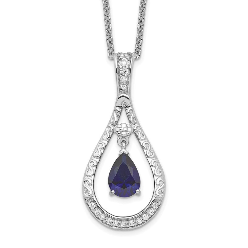 Sterling Silver Sentimental Expressions Rhodium-Plated Sept. Lab-Created Sapphire Never Forget Tear 18In Necklace
