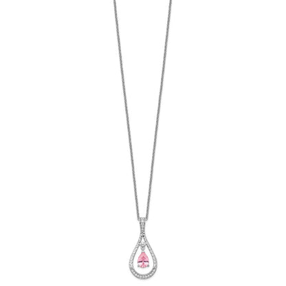 Sterling Silver Sentimental Expressions Rhodium-Plated Oct. Cz Stone Never Forget Tear 18In Birthstone Necklace