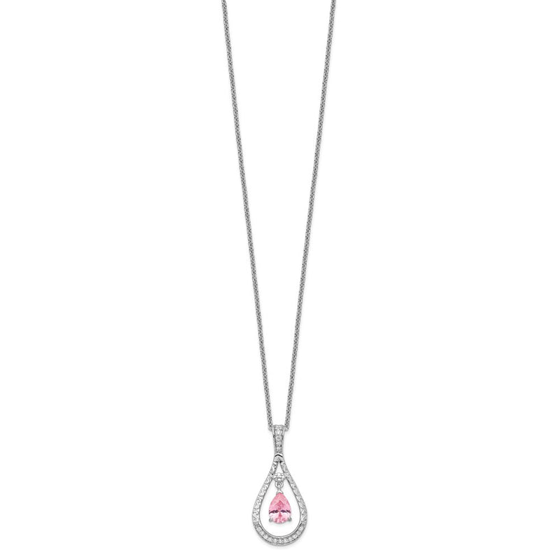 Sterling Silver Sentimental Expressions Rhodium-Plated Oct. Cz Stone Never Forget Tear 18In Birthstone Necklace