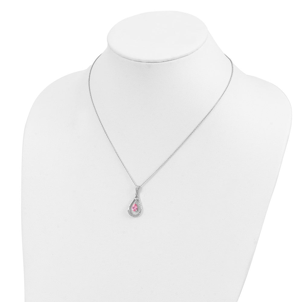 Sterling Silver Sentimental Expressions Rhodium-Plated Oct. Cz Stone Never Forget Tear 18In Birthstone Necklace