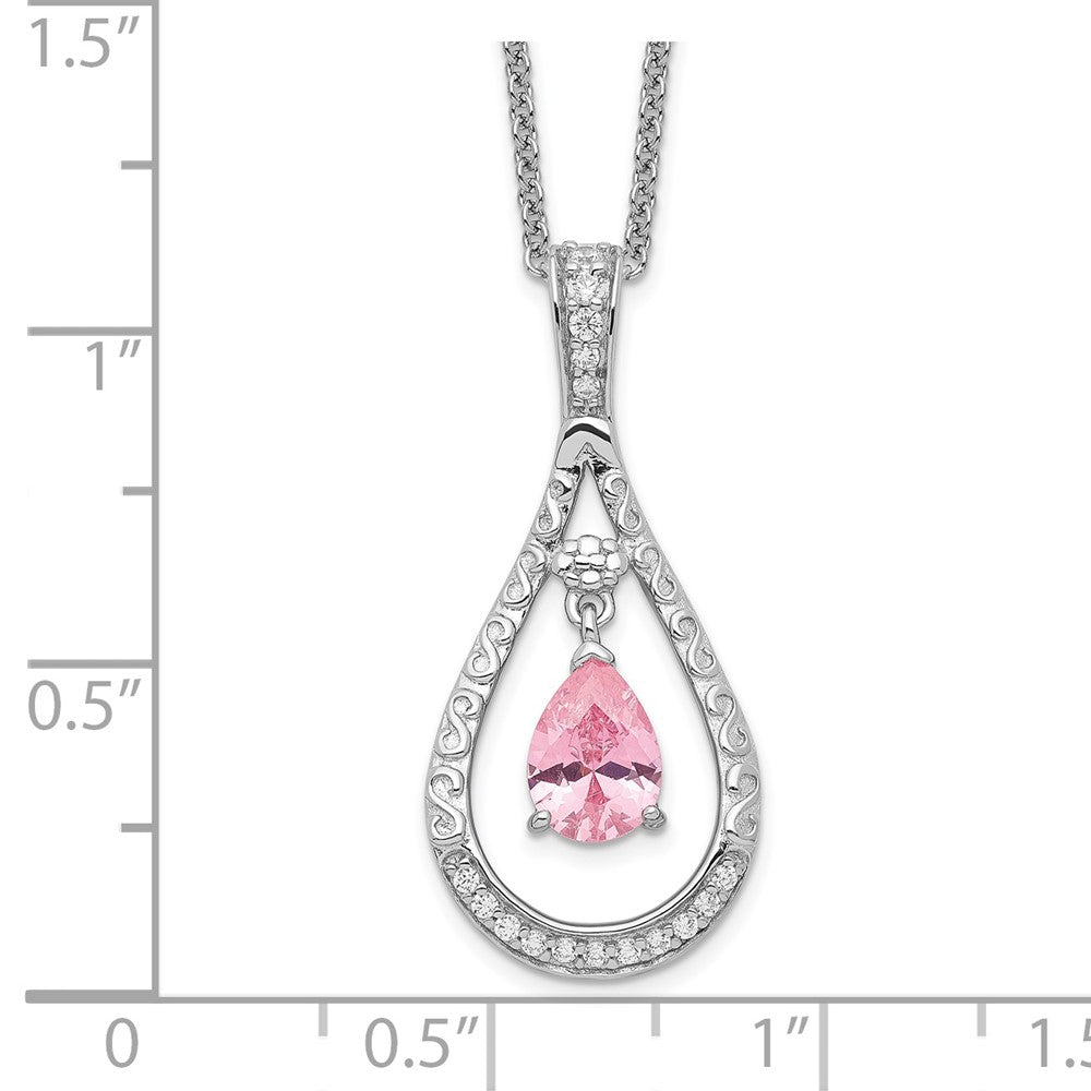 Sterling Silver Sentimental Expressions Rhodium-Plated Oct. Cz Stone Never Forget Tear 18In Birthstone Necklace