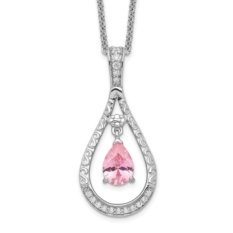 Sterling Silver Sentimental Expressions Rhodium-Plated Oct. Cz Stone Never Forget Tear 18In Birthstone Necklace