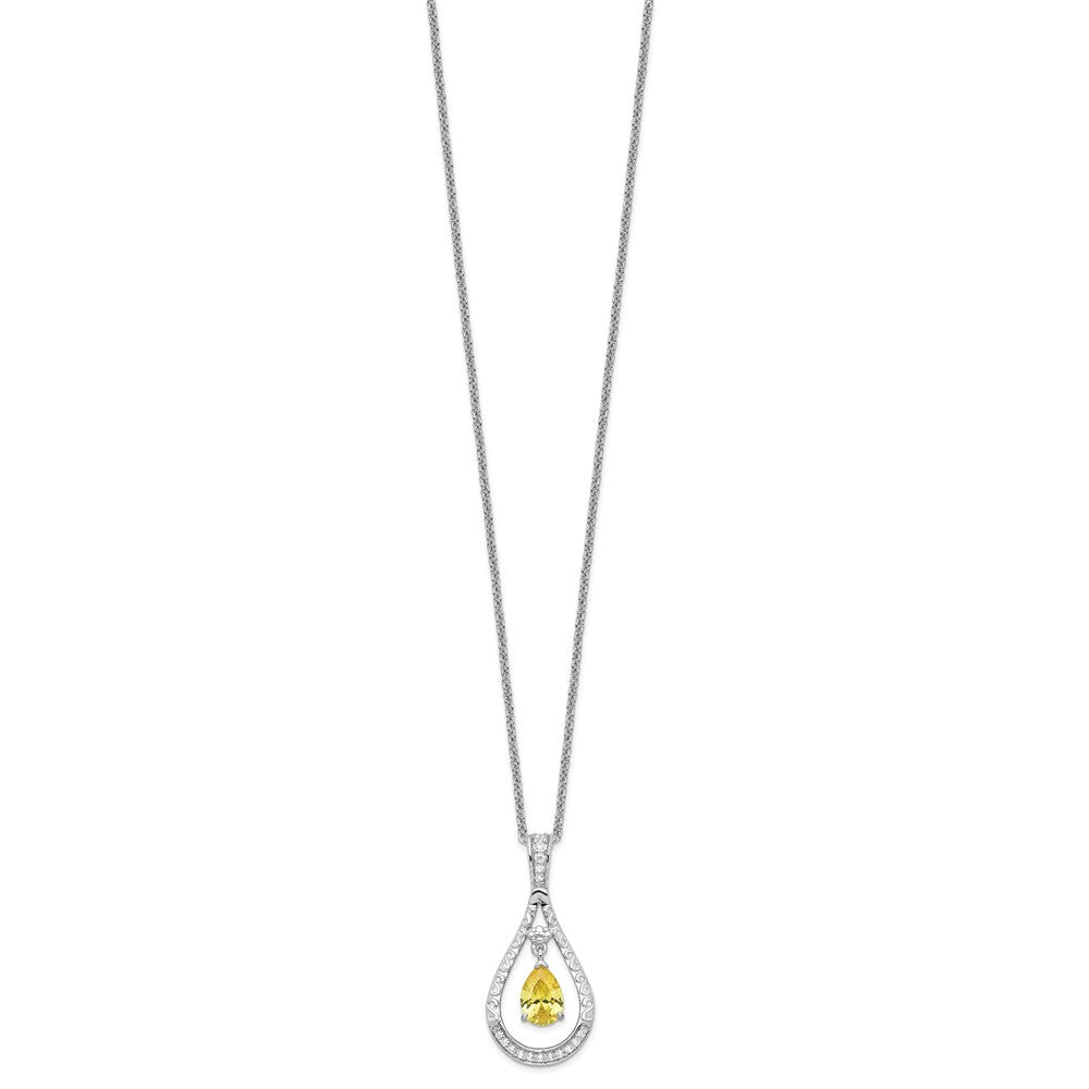 Sterling Silver Sentimental Expressions Rhodium-Plated Nov. Cz Stone Never Forget Tear 18 Inch Birthstone Necklace