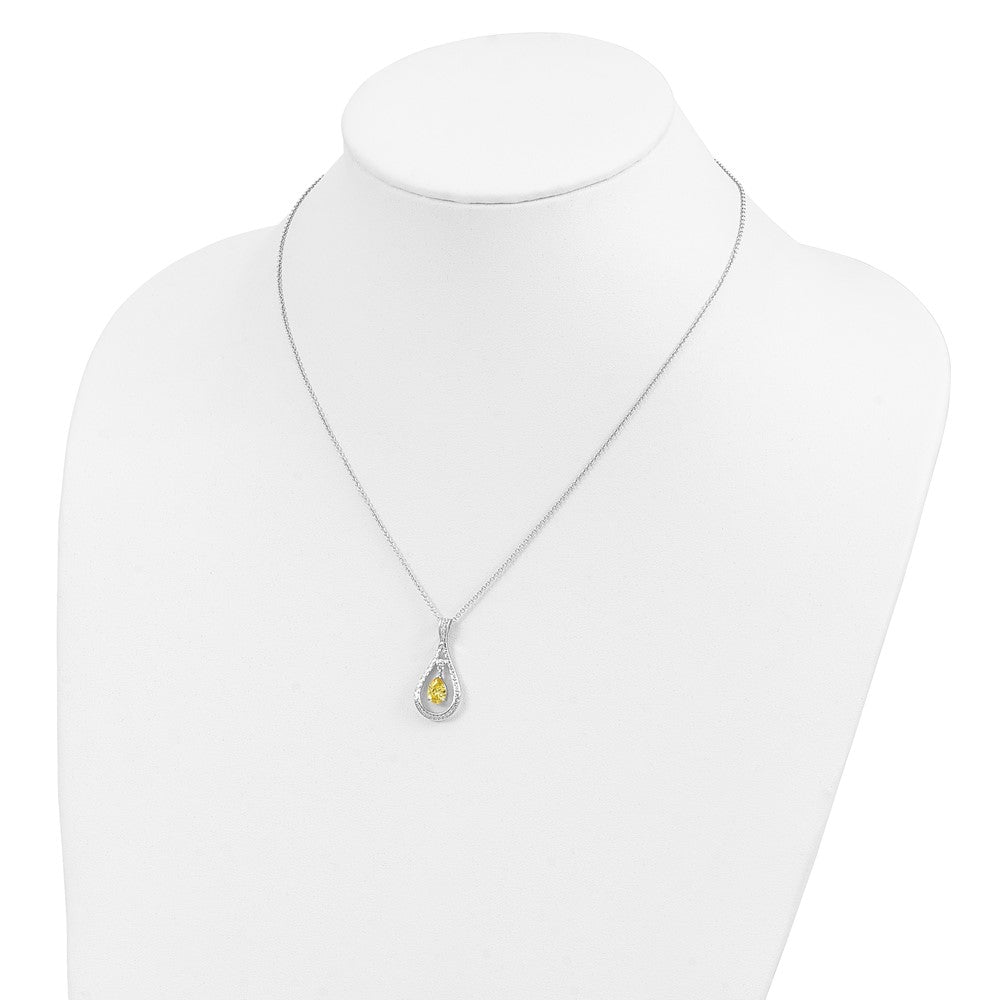 Sterling Silver Sentimental Expressions Rhodium-Plated Nov. Cz Stone Never Forget Tear 18 Inch Birthstone Necklace