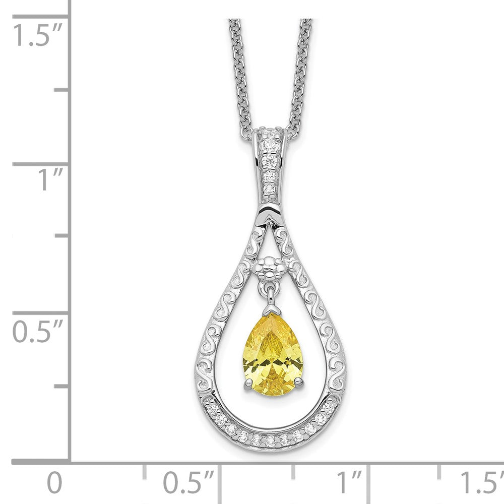 Sterling Silver Sentimental Expressions Rhodium-Plated Nov. Cz Stone Never Forget Tear 18 Inch Birthstone Necklace