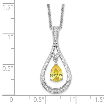 Sterling Silver Sentimental Expressions Rhodium-Plated Nov. Cz Stone Never Forget Tear 18 Inch Birthstone Necklace