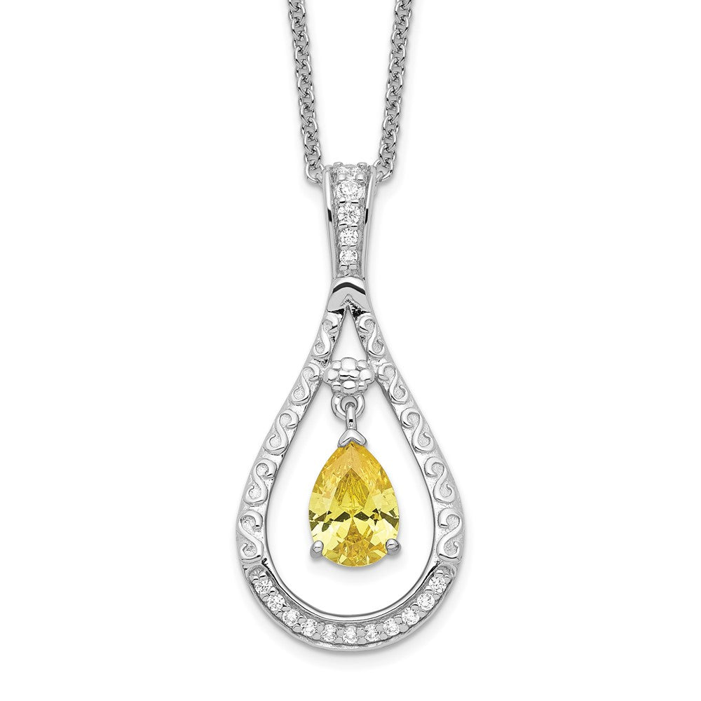 Sterling Silver Sentimental Expressions Rhodium-Plated Nov. Cz Stone Never Forget Tear 18 Inch Birthstone Necklace