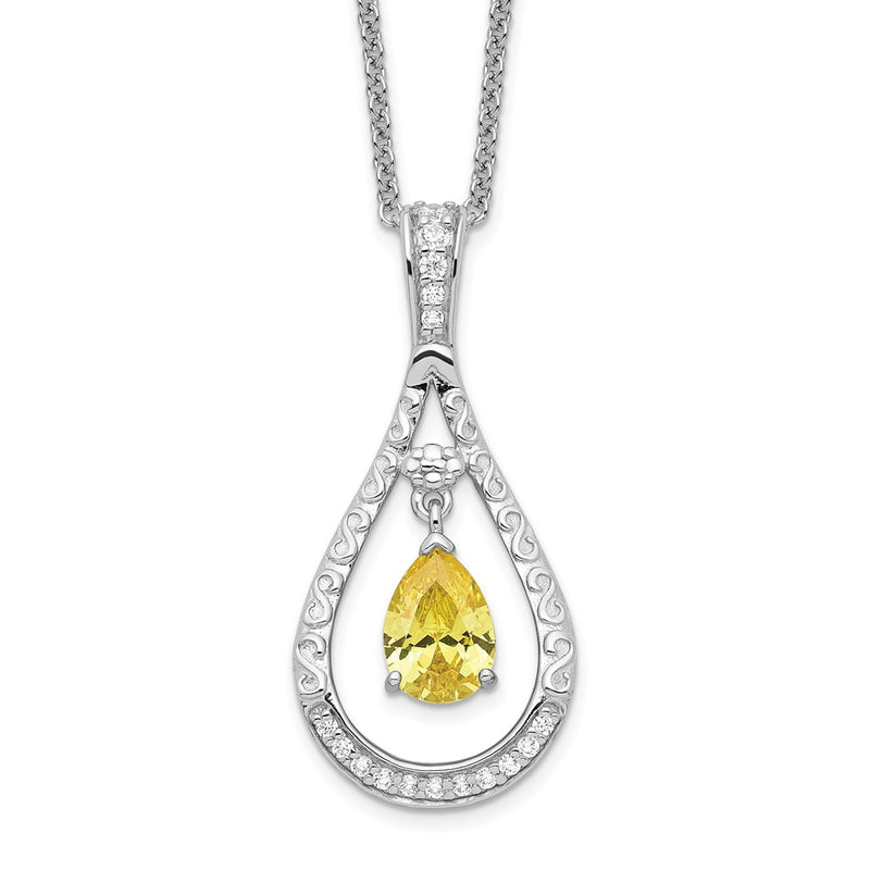 Sterling Silver Sentimental Expressions Rhodium-Plated Nov. Cz Stone Never Forget Tear 18 Inch Birthstone Necklace