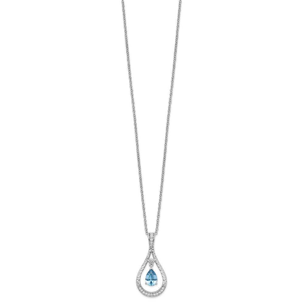 Sterling Silver Sentimental Expressions Rhodium-Plated Dec. Cz Stone Never Forget Tear 18 Inch Birthstone Necklace