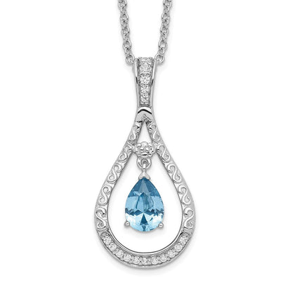 Sterling Silver Sentimental Expressions Rhodium-Plated Dec. Cz Stone Never Forget Tear 18 Inch Birthstone Necklace