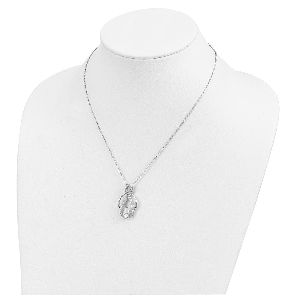Sterling Silver Sentimental Expressions Rhodium-Plated Cz Tear Of Strength 18In Necklace