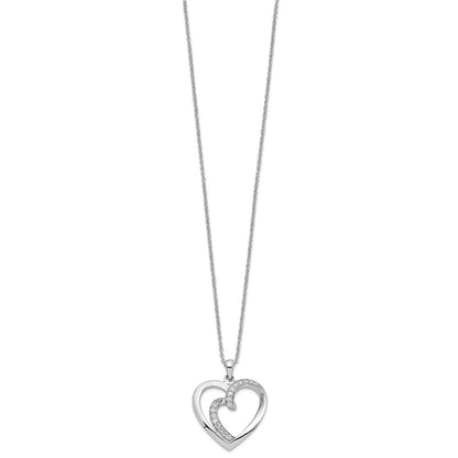 Sterling Silver Sentimental Expressions Rhodium-Plated Cz Two Souls Lived As One 18In Heart Necklace