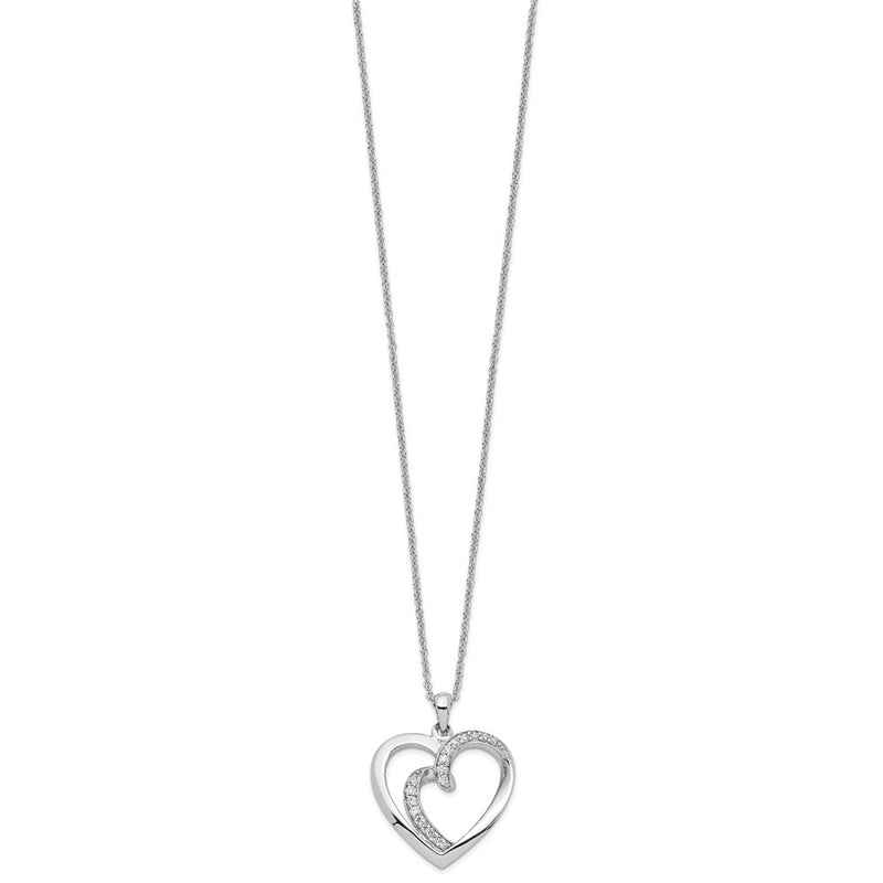 Sterling Silver Sentimental Expressions Rhodium-Plated Cz Two Souls Lived As One 18In Heart Necklace