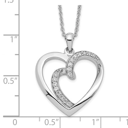 Sterling Silver Sentimental Expressions Rhodium-Plated Cz Two Souls Lived As One 18In Heart Necklace