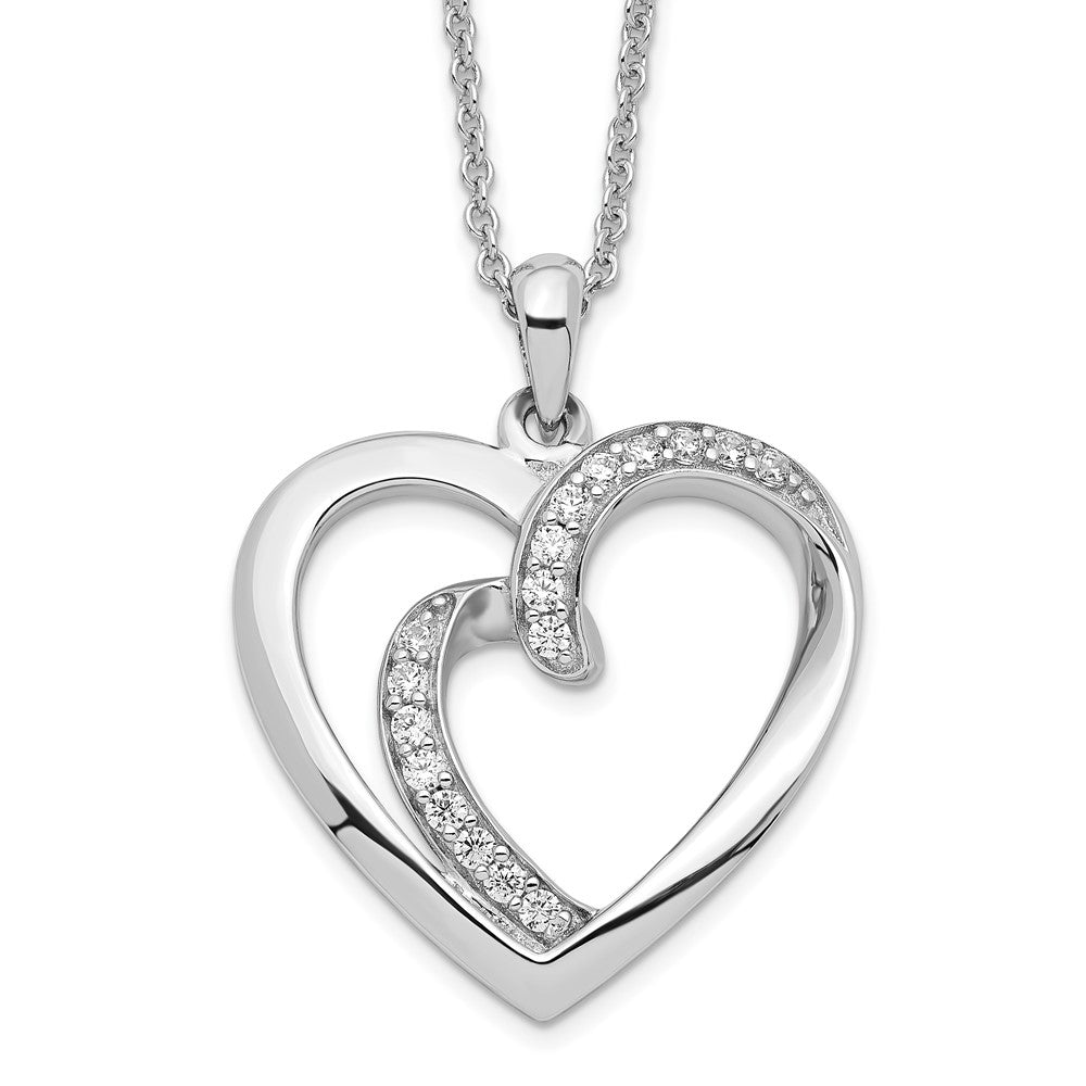 Sterling Silver Sentimental Expressions Rhodium-Plated Cz Two Souls Lived As One 18In Heart Necklace