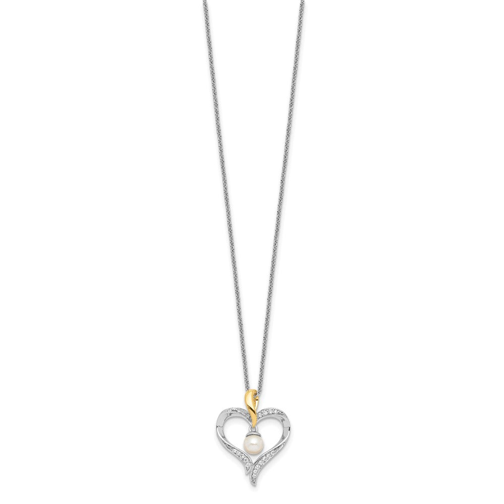 Sterling Silver Sentimental Expressions Gold-Plated Fw Cultured Pearl Heart And Soul 18In Necklace