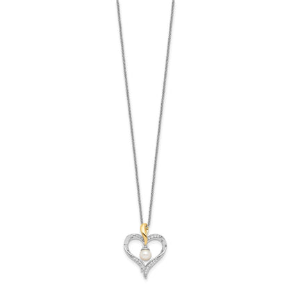 Sterling Silver Sentimental Expressions Gold-Plated Fw Cultured Pearl Heart And Soul 18In Necklace